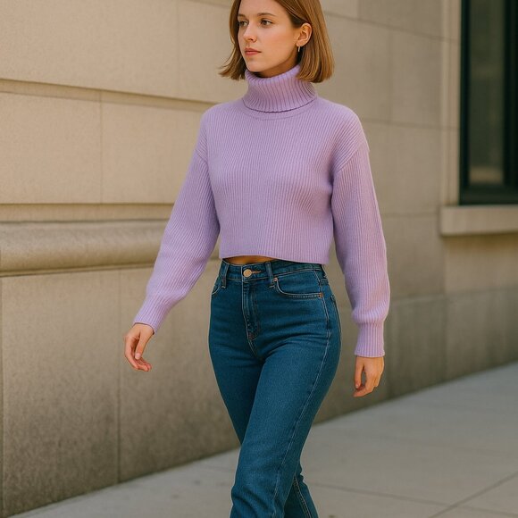 Reformation Sweaters - Reformation Luisa Lilac Cashmere Crop Turtleneck Sweater NWT XL